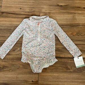 NWT Carters Long-Sleeve Pink Floral Bathing Suit 2T